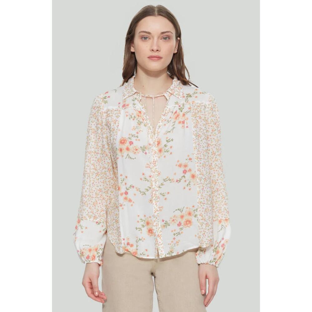 Lovestitch Floral Button Down Blouse 100% Rayon Boho Top Women’s Size Large